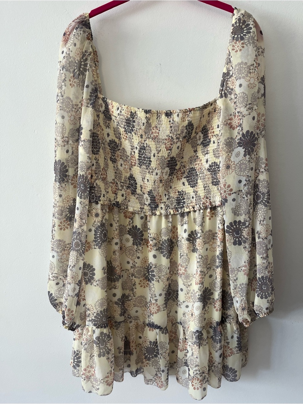 Wilfred Aritzia Tempest Mini Dress Smocked Chiffon Sz L